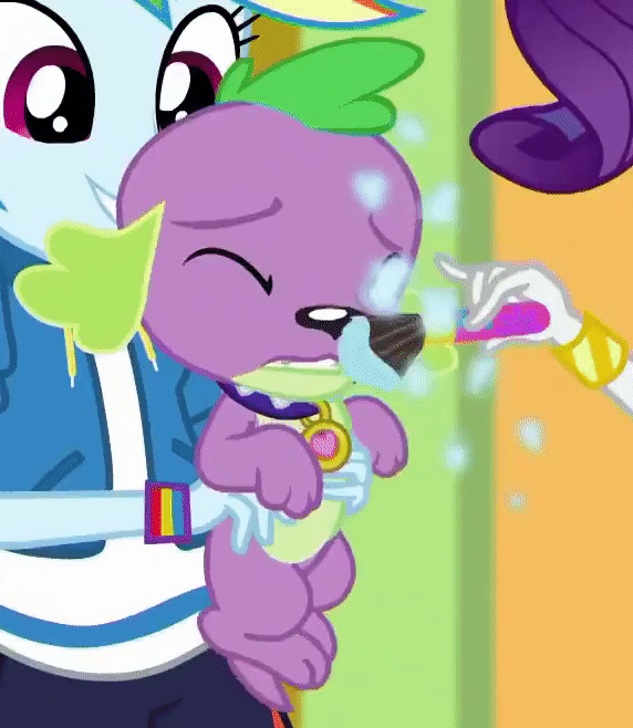 Size: 572x658 | Tagged: safe, screencap, character:rainbow dash, character:rarity, character:spike, character:spike (dog), species:dog, episode:a fine line, g4, my little pony:equestria girls, animated, cute, forced makeover, makeover, spikabetes