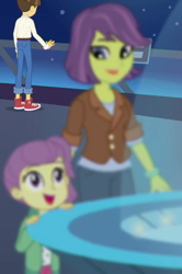 Size: 480x722 | Tagged: safe, screencap, character:victoria, character:wiz kid, episode:star crossed, g4, my little pony:equestria girls, canterlot observatory, converse, cropped, female, lily pad (equestria girls), mother and daughter, shoes, smiling, victoria, wiz kid, young