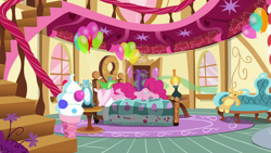 Size: 1920x1080 | Tagged: safe, screencap, character:gummy, character:pinkie pie, species:earth pony, species:pony, episode:secrets and pies, g4, my little pony: friendship is magic, alligator, balloon, bed, face down, female, male, mare, pinkie's bedroom, smelly, teddy bear, visible stench, window
