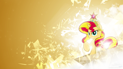 Size: 1920x1080 | Tagged: safe, artist:adrianimpalamata, artist:vipeydashie, edit, character:sunset shimmer, species:pony, big crown thingy, jewelry, regalia, solo, wallpaper, wallpaper edit