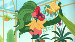 Size: 1280x720 | Tagged: safe, screencap, episode:my little shop of horrors, g4, my little pony:equestria girls, drinking, flower, greenhouse, plant, potted plant, room to grow, watering can
