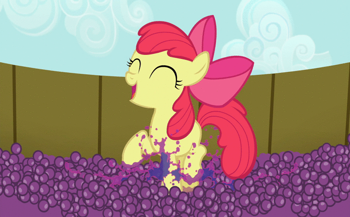 Size: 700x435 | Tagged: safe, screencap, character:apple bloom, character:big mcintosh, species:pony, episode:brotherhooves social, g4, my little pony: friendship is magic, animated, brother and sister, cannonball, crossdressing, cute, female, filly, food, gif, grape juice, grapes, jar, jar bloom, juice, liquid bloom, male, nose in the air, orchard blossom, ponies are liquid, pony in a bottle, siblings, squish, stomping