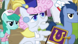 Size: 1920x1080 | Tagged: safe, screencap, character:blues, character:noteworthy, character:pearly stitch, character:spring melody, character:sprinkle medley, episode:fame and misfortune, g4, my little pony: friendship is magic, animated, book, discovery family logo, friendship journal, pointing, sound, webm