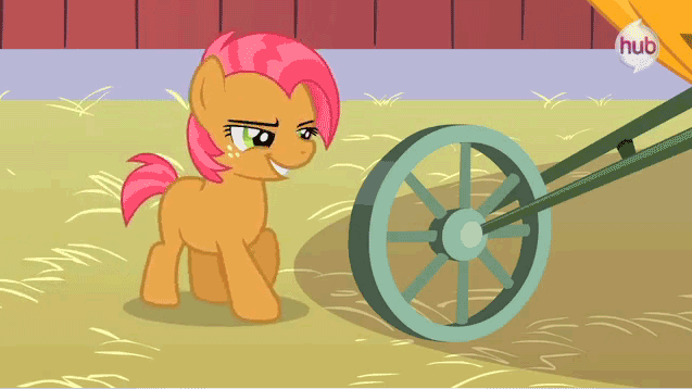 Size: 637x358 | Tagged: safe, screencap, character:babs seed, episode:one bad apple, g4, my little pony: friendship is magic, animated, solo, wheel