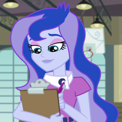 Size: 1020x1020 | Tagged: safe, screencap, character:princess luna, character:vice principal luna, episode:a banner day, equestria girls:friendship games, g4, my little pony:equestria girls, clipboard, cropped, female, pen, solo, vice principal luna, writing