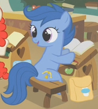 Size: 193x215 | Tagged: safe, screencap, character:archer, species:earth pony, species:pony, episode:call of the cutie, g4, my little pony: friendship is magic, archer (character), background pony, blue, cropped, female, filly, foal, recolor, scootablue, solo focus