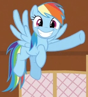 Size: 291x320 | Tagged: safe, screencap, character:rainbow dash, species:pegasus, species:pony, animated, female, flying, gif, mare, smiling, solo