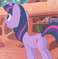 Size: 536x550 | Tagged: safe, screencap, character:twilight sparkle, character:twilight sparkle (unicorn), species:pony, species:unicorn, episode:winter wrap up, g4, my little pony: friendship is magic, butt, cropped, female, golden oaks library, plot, solo, twibutt