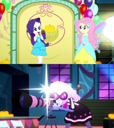 Size: 1276x1440 | Tagged: safe, screencap, character:fluttershy, character:photo finish, character:rarity, episode:a photo booth story, eqg summertime shorts, g4, my little pony:equestria girls, fall formal outfits