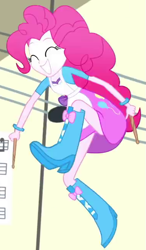 Size: 381x654 | Tagged: safe, screencap, character:pinkie pie, episode:the art of friendship, eqg summertime shorts, g4, my little pony:equestria girls, actually legit eqg panty shot, boots, clothing, cropped, high heel boots, panties, panty shot, shoes, skirt, skirt lift, solo, underwear, upskirt