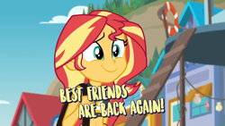 Size: 1278x720 | Tagged: safe, screencap, character:sunset shimmer, equestria girls:forgotten friendship, g4, my little pony:equestria girls, belly button, clothing, cute, shimmerbetes, smiling, summer sunset, swimsuit, tube top