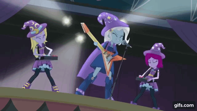 Size: 640x360 | Tagged: safe, screencap, character:fuchsia blush, character:lavender lace, character:trixie, equestria girls:rainbow rocks, g4, my little pony:equestria girls, animated, female, gif, trixie and the illusions
