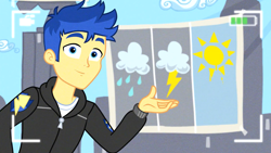Size: 1920x1080 | Tagged: safe, screencap, character:flash sentry, episode:best trends forever, g4, my little pony:equestria girls, cute, diasentres, haircut, handsome, male, solo, weather