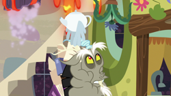 Size: 1280x720 | Tagged: safe, screencap, character:discord, episode:discordant harmony, g4, my little pony: friendship is magic, ducking, solo, squishy, volcano, winged teapot