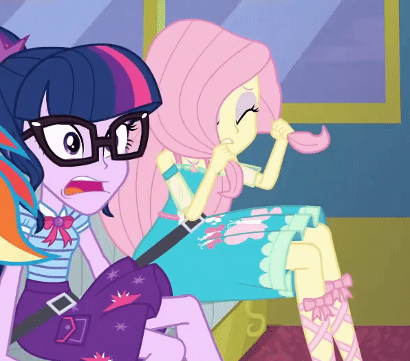 Size: 596x524 | Tagged: safe, screencap, character:fluttershy, character:twilight sparkle, character:twilight sparkle (scitwi), species:eqg human, episode:road trippin', g4, my little pony:equestria girls, animated, slow motion