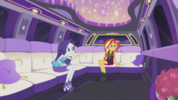 Size: 1920x1080 | Tagged: safe, screencap, character:rarity, character:sunset shimmer, episode:driving miss shimmer, g4, my little pony:equestria girls, driving miss shimmer: rarity, geode of empathy, geode of shielding, limousine, magical geodes