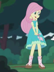 Size: 1536x2048 | Tagged: safe, screencap, character:fluttershy, episode:stressed in show, g4, my little pony:equestria girls, boots, cute, mud, muddy, shoes, solo, stressed in show: fluttershy