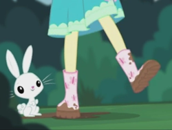 Size: 2048x1536 | Tagged: safe, screencap, character:angel bunny, character:fluttershy, episode:stressed in show, g4, my little pony:equestria girls, boots, butterfly, legs, mud, muddy, pictures of legs, raised leg, shoes, stressed in show: fluttershy