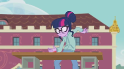 Size: 1920x1080 | Tagged: safe, screencap, character:twilight sparkle, character:twilight sparkle (scitwi), species:eqg human, episode:stressed in show, g4, my little pony:equestria girls, female, ouch, solo, stressed in show: rainbow dash