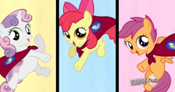 Size: 570x300 | Tagged: safe, screencap, character:apple bloom, character:scootaloo, character:sweetie belle, species:pegasus, species:pony, episode:one bad apple, g4, my little pony: friendship is magic
