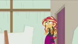 Size: 1136x640 | Tagged: safe, screencap, character:sunset shimmer, episode:constructive criticism, g4, my little pony:equestria girls, choose your own ending (season 1), cute, female, grin, hands behind back, shimmerbetes, smiling, solo