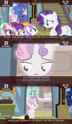 Size: 854x1469 | Tagged: safe, screencap, character:princess luna, character:rarity, character:sweetie belle, episode:for whom the sweetie belle toils, 5-year-old, cinemare sins, dream walker luna