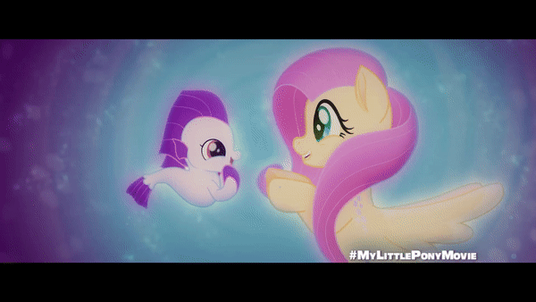 Size: 600x338 | Tagged: safe, screencap, character:fluttershy, character:sea poppy, species:pegasus, species:pony, species:seapony (g4), my little pony: the movie (2017), animated, baby, baby seapony (g4), cute, duo, eye contact, female, gif, hnnng, looking at each other, mare, one small thing, open mouth, pattycakes, profile, sea poppy, seaponified, seapony fluttershy, shyabetes, smiling, species swap, spread wings, weapons-grade cute, wings, youtube link