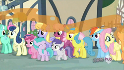 Size: 1366x768 | Tagged: safe, screencap, character:applejack, character:aura, character:bon bon, character:cheerilee, character:cloud kicker, character:fluttershy, character:lemon hearts, character:lyra heartstrings, character:rainbow dash, character:ruby pinch, character:sweetie drops, character:tornado bolt, episode:one bad apple, g4, my little pony: friendship is magic, best friends, filly