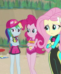 Size: 707x858 | Tagged: safe, screencap, character:fluttershy, character:pinkie pie, character:rainbow dash, equestria girls:forgotten friendship, g4, my little pony:equestria girls, clothing, crossed arms, swimsuit, wetsuit