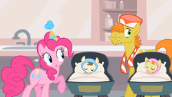 Size: 1280x720 | Tagged: safe, screencap, character:carrot cake, character:pinkie pie, character:pound cake, character:pumpkin cake, species:pony, episode:baby cakes, g4, my little pony: friendship is magic, baby, baby pony