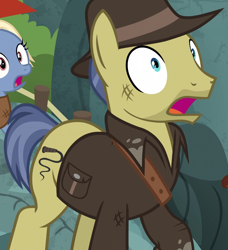 Size: 985x1080 | Tagged: safe, screencap, character:gentiana, species:pony, episode:shadow play, g4, my little pony: friendship is magic, clothing, cropped, hat, indiana jones, indiana pones, jacket, solo focus
