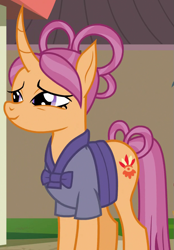 Size: 615x885 | Tagged: safe, screencap, character:sable spirit, episode:campfire tales, g4, my little pony: friendship is magic, clothing, cropped, curved horn, elf ears, solo