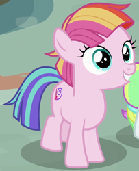 Size: 690x850 | Tagged: safe, screencap, character:coconut cream, character:toola roola, species:earth pony, species:pony, episode:fame and misfortune, g4, my little pony: friendship is magic, cropped, female, filly, grin, smiling, solo focus, squee