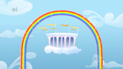 Size: 1920x1080 | Tagged: safe, screencap, episode:sonic rainboom, g4, my little pony: friendship is magic, cloud, cloudiseum, cloudsdale, ei, hub logo, no pony, rainbow, sky