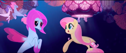 Size: 1440x610 | Tagged: safe, screencap, character:fluttershy, character:salina blue, species:seapony (g4), my little pony: the movie (2017), background sea pony, coral, one small thing, seaponified, seapony fluttershy, seaquestria, smiling, species swap, underwater