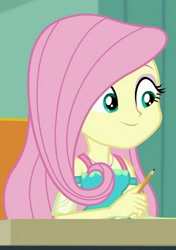 Size: 645x915 | Tagged: safe, screencap, character:fluttershy, episode:a little birdie told me, g4, my little pony:equestria girls, cute, smiling, solo