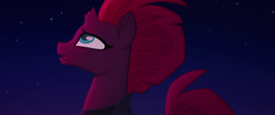 Size: 1920x804 | Tagged: safe, screencap, character:tempest shadow, species:pony, species:unicorn, my little pony: the movie (2017), broken horn, female, looking up, mare, mourning, solo, upset