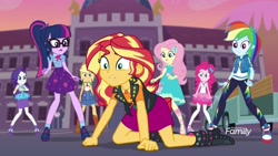 Size: 1920x1080 | Tagged: safe, screencap, character:applejack, character:fluttershy, character:pinkie pie, character:rainbow dash, character:rarity, character:sunset shimmer, character:twilight sparkle, character:twilight sparkle (scitwi), species:eqg human, equestria girls:forgotten friendship, g4, my little pony:equestria girls, all fours, boots, clothing, converse, humane five, humane seven, humane six, humans doing horse things, mane six, mind rape, pantyhose, shoes, skirt, sneakers