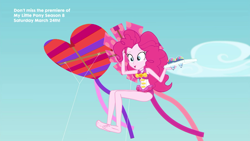 Size: 1920x1080 | Tagged: safe, screencap, character:pinkie pie, episode:too hot to handle, g4, my little pony:equestria girls, barefoot, clothing, feet, food, geode of sugar bombs, kite, kite flying, swimsuit
