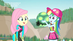 Size: 1366x768 | Tagged: safe, screencap, character:fluttershy, character:rainbow dash, character:tank, my little pony:equestria girls, aww... baby turtles, beach, belly button, clothing, curvy, hips, midriff, shorts, swimsuit, wetsuit