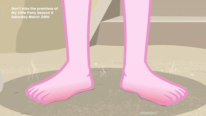 Size: 800x450 | Tagged: safe, screencap, character:pinkie pie, episode:too hot to handle, g4, my little pony:equestria girls, animated, barefoot, beach, burn, close-up, clothing, feet, ouch, pain, pictures of legs, snowcone, solo, swimsuit, umbrella