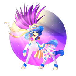 Size: 2500x2500 | Tagged: safe, artist:lolepopenon, character:sapphire shores, species:earth pony, species:pony, clothing, eyes closed, female, headdress, mare, raised hoof, simple background, singing, smiling, solo, transparent background