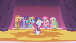Size: 1280x720 | Tagged: safe, screencap, character:applejack, character:fluttershy, character:pinkie pie, character:rainbow dash, character:rarity, character:twilight sparkle, episode:suited for success, g4, my little pony: friendship is magic, clothing, dress, gala dress, mane six