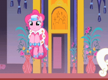 Size: 350x260 | Tagged: safe, screencap, character:pinkie pie, species:earth pony, species:pony, episode:the best night ever, g4, my little pony: friendship is magic, animated, bouncing, clothing, cute, diapinkes, dress, excited, female, gala dress, gif, grin, horses doing horse things, it's coming right at us, mare, pinkie bounce, pronking, smiling, solo