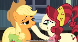 Size: 853x460 | Tagged: safe, screencap, character:applejack, character:cherry jubilee, episode:the last roundup, g4, my little pony: friendship is magic, implied prostitution, madame jubilee, thailand, youtube caption