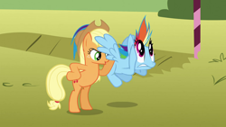 Size: 1280x720 | Tagged: safe, screencap, character:applejack, character:rainbow dash, species:pony, episode:fall weather friends, g4, my little pony: friendship is magic, duo, great moments in animation, smear frame