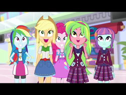 Size: 2048x1536 | Tagged: safe, screencap, character:applejack, character:lemon zest, character:pinkie pie, character:rainbow dash, character:sunny flare, equestria girls:dance magic, g4, my little pony:equestria girls, adoraflare, canterlot mall, cute, zestabetes