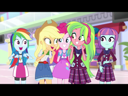 Size: 2048x1536 | Tagged: safe, screencap, character:applejack, character:lemon zest, character:pinkie pie, character:rainbow dash, character:sunny flare, equestria girls:dance magic, g4, my little pony:equestria girls, adoraflare, cute, zestabetes