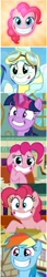 Size: 351x2036 | Tagged: safe, artist:misterdavey, screencap, character:pinkie pie, character:rainbow dash, character:twilight sparkle, character:twilight sparkle (alicorn), character:vapor trail, species:alicorn, species:earth pony, species:pegasus, species:pony, episode:newbie dash, episode:the saddle row review, episode:top bolt, g4, my little pony: friendship is magic, cute, dashabetes, diapinkes, female, floppy ears, grin, looking at you, magic, mare, smile hd, smiling, twiabetes, vaporbetes