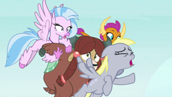 Size: 1920x1080 | Tagged: safe, screencap, character:derpy hooves, character:silverstream, character:smolder, character:yona, species:classical hippogriff, species:hippogriff, episode:school daze, g4, my little pony: friendship is magic